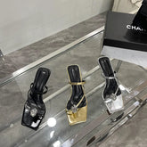 LBSFY  -  Open Toe Women Slippers Sexy Summer Outside Slides Mules Shoes Black Gold Silver Narrow Band Party Pumps Ladies Slides Size 39